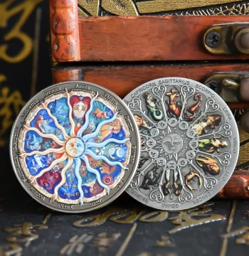 Creative Tarot Commemorative Coin Zodiac Lucky Sun Moon Wish Coin Two-Tone Gold Silver Gift Item