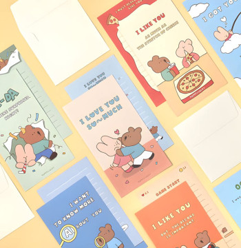 Korean Monolike Cute Cartoon Graffiti Holiday Card and Birthday Gift Stationery Set