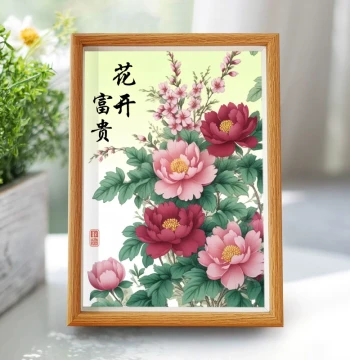 Blooming Peonies Bring Wealth: Hand-Painted Traditional Chinese Flower-and-Bird Art for Dining Room, Living Room, Bedroom, Electrical Box Cover, and Entryway Decor