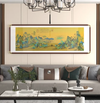 Hand-Painted 'A Thousand Li of Rivers and Mountains' Landscape: Chinese Traditional Art for Living Room, Tea Room, or Sofa Background Wall
