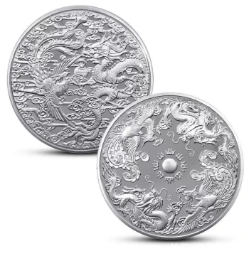 Dragon and Phoenix Dancing Commemorative Coin, Auspicious Union Silver-Plated Medal, Collectible Lucky Coin