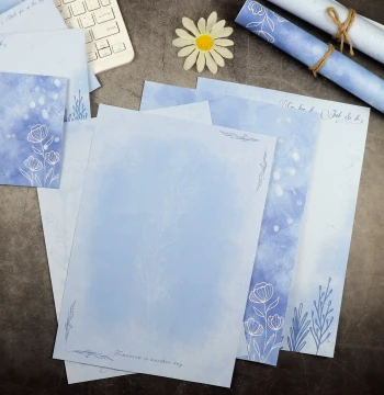 Deep Blue Encounter A4 Letter Paper and Envelope Set - Elegant Thank You Notes for Romantic, Artistic, and Minimalist Corporate Events