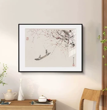Fu Baoshi - 'Boating Scene' Print, Famous Chinese Landscape Painting for Office, Living Room, and Sofa Background Wall Decor