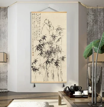 New Chinese Style Imitation Traditional Painting – Vertical Fabric Wall Art for Study, Living Room, Entryway & Office, No-Drill Installation