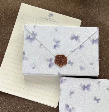 Purple Butterfly Envelope and Letter Set with Wax Seal - Vintage Premium Romantic Stationery for Friends and Classmates