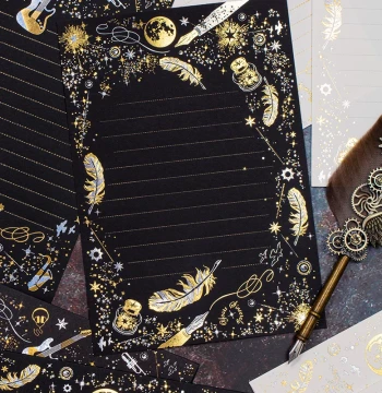 Ailicu Feather & Musical Instrument Themed Envelope and Letter Paper Set – Premium Gold/Silver Foil, Perfect for Qixi Love Letters and Gifts for Him or Her