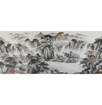 Hand-Painted Traditional Chinese Painting 'Endless Flow' Small Six-Foot Size for Living Room and Office Decor, Unmounted and Frameless