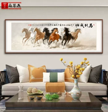 Horse Success New Chinese Style Office Decor - Traditional Chinese Painting for Study, Living Room, and Wall Background, Eight Horses Theme