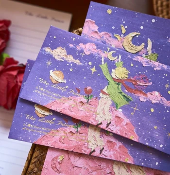 Vintage Time Planet Gold-Foiled Letter Paper and Envelope Set – Instagram-Worthy Little Prince Rose Love Letters and Note Cards