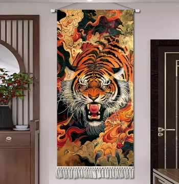 New Chinese Style Living Room Tiger Painting - Entrance Hallway Wall Art, Office or Tattoo Shop Decor, Traditional 'Tiger Descending the Mountain' Ink Wash Painting