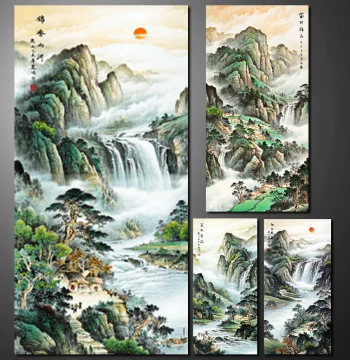 Vertical Landscape Painting, Traditional Chinese Waterfall and Pine Art for Living Room, Entryway, or Bedroom, Micro-Jet Xuan Paper Print