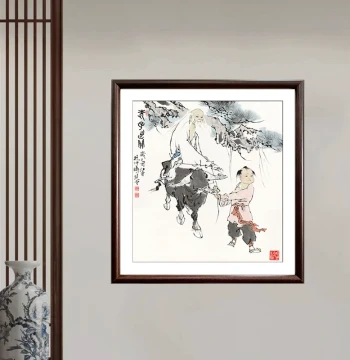Fan Zeng's 'Laozi Departing the Pass' Chinese Painting, Square Format Xuan Paper, High-Definition Micro-Jet Reproduction for Entryway and Living Room Decor