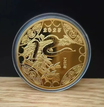 China 2025 Year of the Snake Commemorative Coin, Zodiac Gold Gift with 3D Lucky Relief Design