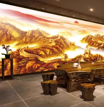 3D Chinese Painting Great Wall Mural Wallpaper, New Chinese Style TV Background Wall for Living Room, Dining Room, and Exhibition Hall
