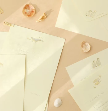Korean Paperian Fresh and Premium Envelope and Letter Paper Set, Gold-Foil Elegant Love Letters and Birthday Handwritten Stationery