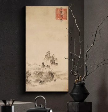Qinglu Hengyun Song Dynasty Aesthetic Hanging Scroll, New Chinese Tea Room Decor, Classical Entryway and Living Room Ink Wash Landscape Painting