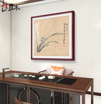 Orchid Painting Artwork for Dining Room Decor, Traditional Chinese Square Format Tea Room Wall Art, New Chinese Style Living Room Background and Study Mural