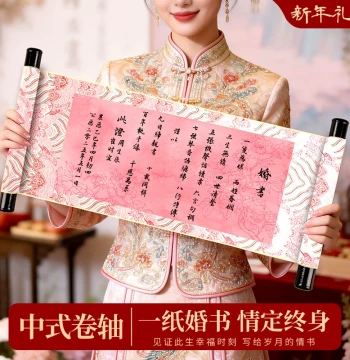 Traditional Chinese Engagement Scroll Kit, Blank Handwritten Betrothal Letter Customizable