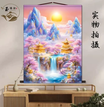 Spiritual Landscape Hanging Scroll, Traditional Chinese Ink Painting for Altar or Living Room Decor