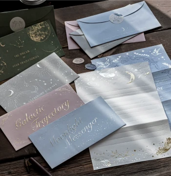 Momo Starry Moon Poetry Letter Set - Gold-Foiled Stationery with Envelopes - Vintage Romantic Literary Handwritten Love Letters and Note Papers