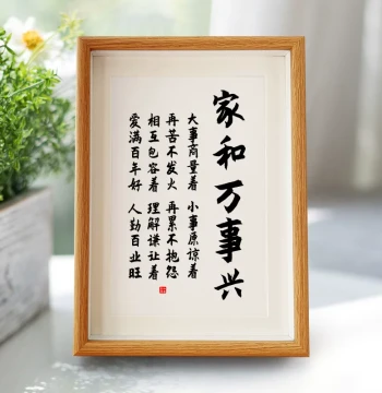 Harmony Brings Prosperity Chinese Calligraphy Art Piece - A4 Desktop Display for Living Room or Entryway