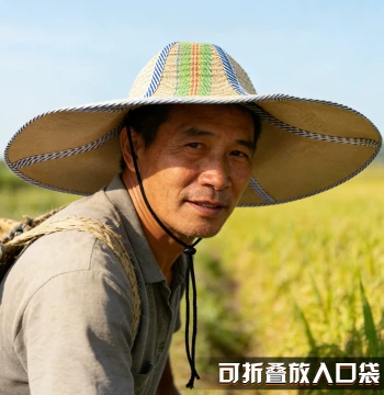 Foldable Straw Hat with Wide Brim - Unisex Sun Protection Cap for Farming, Fishing, and Outdoor Activities, Woven Grass Hat