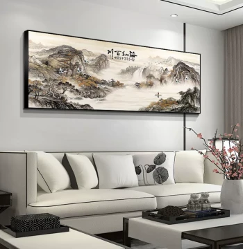New Chinese-Style Landscape Decorative Painting, Traditional Art for Living Room Sofa Backdrop or Office Wall, Feng Shui Scroll