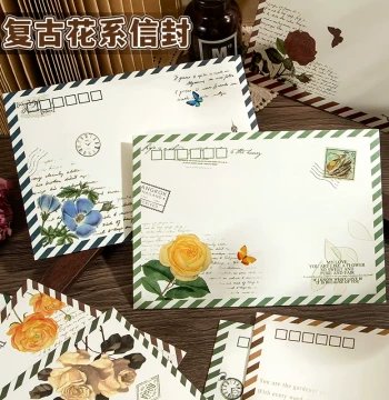Vintage Airmail Floral Envelope Set: Creative Stationery with Fresh Flower Patterns, Artistic Handwritten Letter Paper for Students, Romantic Love Letter Gift Box with Exquisite Printing and Ceremonial Appeal
