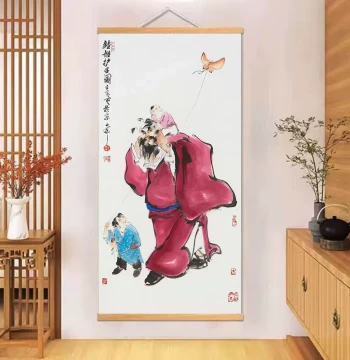 Zhong Kui Protecting Children Wall Scroll: Traditional Chinese Painting for Living Room, Exorcism, Wealth, and Entrance Decor