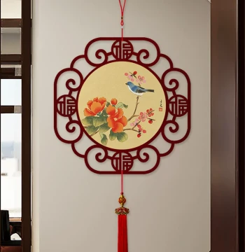 Large Chinese Knot Fu Character Hanging Ornament for Living Room and Entryway, 2026 New Premium Bird-and-Flower Traditional Painting New Year Decoration