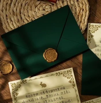 AILICUL Premium Touch Dark Green Envelope and Letter Paper Set, Handwritten Love Letters, Specialty Paper Invitations with Wax Seal, Teacher's Day Cards, Gold-Foil Postcards, Elegant and Stylish