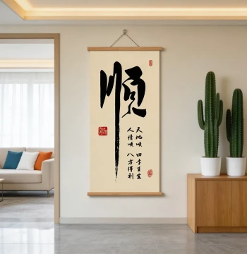 'Shun' Character New Chinese Style Calligraphy Hanging Scroll for Entryway, Hallway, Office, and Living Room Decor