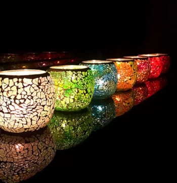 Fashionable European-Style Glass Mosaic Candle Holder - Colorful Glass Decor for Weddings, Bars, and Home Display