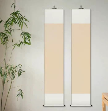 Classic Chinese Full Brocade Blank Scroll Soft Brush Calligraphy Creation Paper Unmounted Hanging Axis for Living Room, Entryway, or Study Decoration