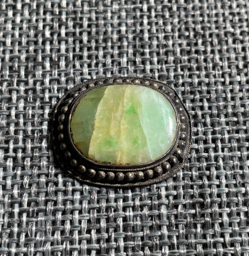 Authentic Qing Dynasty Silver Hat Ornament with Jade Inlay - Aged Patina Folklore Collectible - Guaranteed Genuine