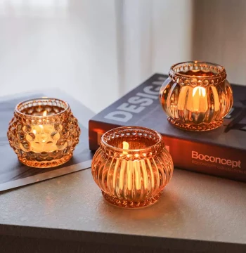 European-Style Cross-Border Home Decor, Amber Glass Sphere Candle Cup Centerpiece for Romantic Weddings and Celebrations