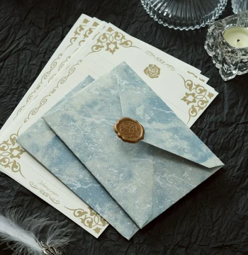 Gilded Envelope and Letter Paper Set - Romantic Vintage Love Letters, Holiday Kraft Paper, Handwriting Premium Feel, Wax Seal Stamp and Stickers