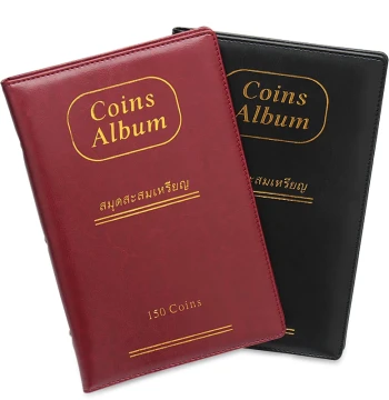 Brown Mouse-Leather Coin Album - Premium PU Leather 150-Slot 4.2cm Vertical Coin Collector Book for Commemorative Coins, Portable High-Capacity Drop-Resistant Holder for Ancient Copper Coins and Silver Dollars