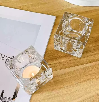 Nordic Transparent Crystal Glass Ice Cube Candle Holder, European Home Dining Table Ornament, Romantic Candlelight Dinner Decoration