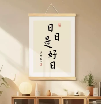 Every Day Is a Good Day - Hong Yi Master Calligraphy Wall Art, New Chinese Decor for Living Room, Office, and Entryway Zen Scroll