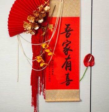 Chinese Wedding Room Decor Custom Calligraphy Set with Scroll Banners for Bedroom and Living Room, Creative Hanging Art