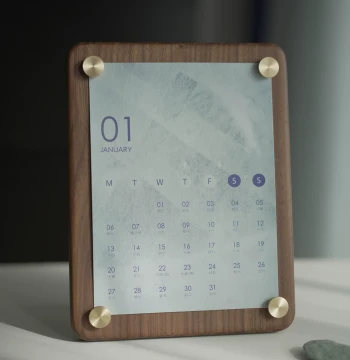 2026 Year of the Horse Desktop Calendar: Custom Photo Walnut Wood Monthly Planner with Original Design, Photo Frame, and Badge Stand