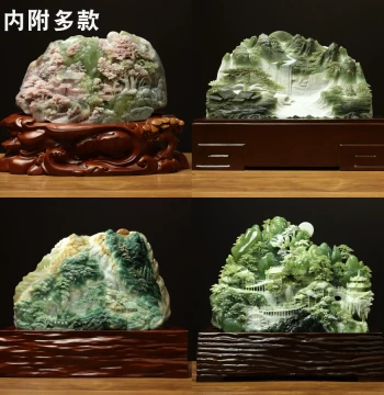 Shangpin Meige Natural Xiuyan Jade Carved Landscape Ornament: Premium Green Raw Stone Art Piece and Gift
