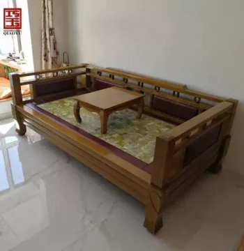 Heated Jade Mattress on Korean-Style Arhat Bed Frame - Solid Wood Chaise Lounge Sofa Bed with Xiuyan Jade and Temperature Controller