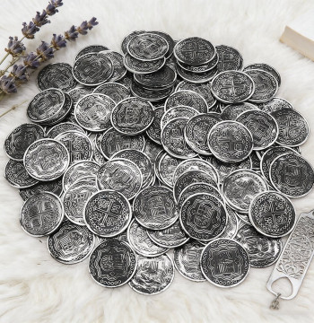 Kids' Tooth Fairy Gift - Plastic Pirate Gold Coins for Rewarding Good Habits, Silver-Colored Fake Money Play Coins