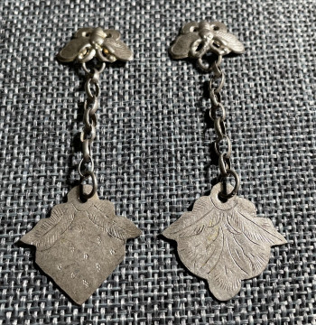 Authentic Pair of Qing Dynasty Aged Silver Pendants with Patina - Vintage Folk Jewelry, Guaranteed Genuine Antique Collectibles
