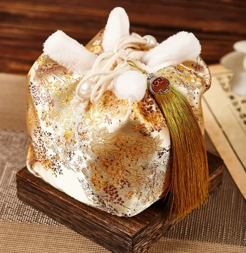 Jingui Ren Tang Pozi Cloth Cover - Handmade Chinese Style Pure Cotton Linen Embroidered Tea Cup Sleeve, Retro Palace Bag