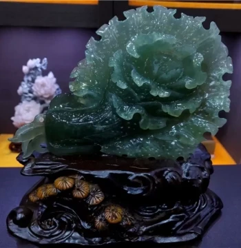 Xiuyan Jade Cabbage Ornament, Natural Xiuyan Jade Stone Home Decor with Free Shipping