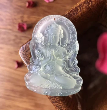 Natural Xiuyan Jade Tara Guanyin Pendant - High-Transparency Ice Grade Stone for Men and Women (Unique Item, Actual Photo)