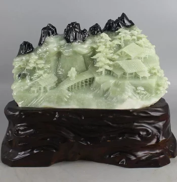 Natural Xiuyan Jade Landscape Ornament - Floral Jade Mountain Scene for Home and Living Room Decor